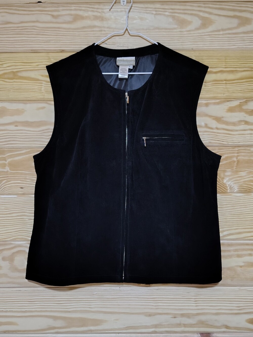 Coldwater Creek Genuine Suede Leather XL Black Zip-Front Vest Zip Pocket Grunge